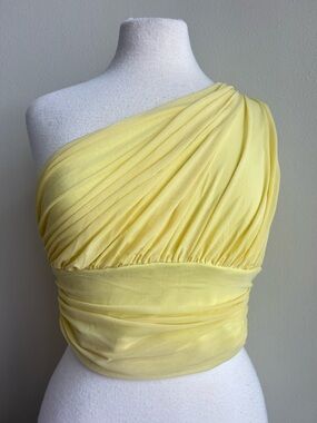 SHEIN Pale Yellow One-Shoulder Ruched Crop Top